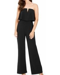 Adrianna Papell Jumpsuit Size 6 Strapless Crepe Popover - Black