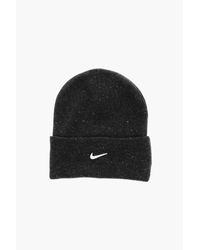 Nike Logo Embroidered Solid Color Beanie - Black