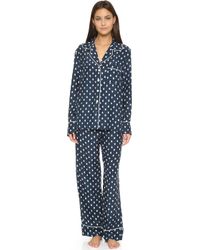 Three J Nyc Coco Silk Pajama Set - Navy W/white Heart Ikat/trim - Blue