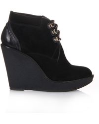 Burberry Suede and Leather Wedge Boots - Black