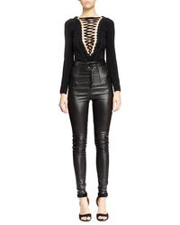 Givenchy V-seamed Lace-up Bodysuit - Black