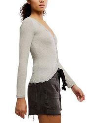 Free People Ribbed Lace-Trim Button Cardigan in Black | Lyst