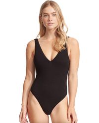 Seafolly - Sea Dive Deep V-Neck Maillot One-Piece Swimsuit - Lyst