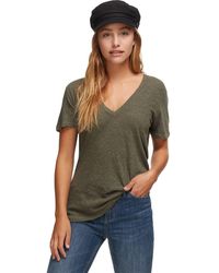 Monrow Womens Slub Oversized V-Neck Shirt