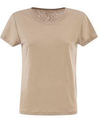Majestic - Stretch Linen T-Shirt With Round Neckline - Lyst