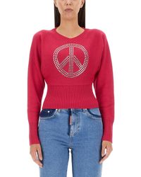 Moschino - Cropped Jersey With Rhinestone Peace Symbol - Lyst