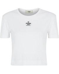 Fendi - Logo Embroidered Crewneck Cropped T-Shirt - Lyst