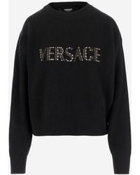 Versace - Ribbed Wool Sweater With Studs - Lyst