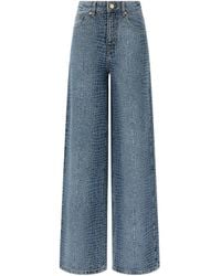 Self-Portrait - Rhinestone Croc Effect Wide Leg Jeans - Lyst