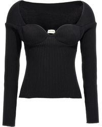 Magda Butrym - Ribbed Viscose Blend Sweater With Sweetheart Neckl - Lyst