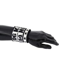 Dolce & Gabbana Black White Wool Knitted Dg King Wristband Wrap