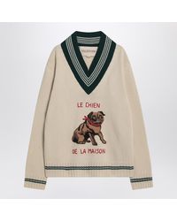 Valentino - Butter Coloured Sweater With Le Chien De La Maison Embroidery - Lyst
