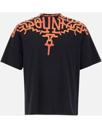 Marcelo Burlon - Schwarzes Baumwoll-T-Shirt „Graffiti Wings“ Mit Orangefarbenem Logo-Print - Lyst