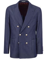 Brunello Cucinelli - Jacket à poitrine simple en laine et serpentage en linge - Lyst