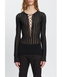 Ann Demeulemeester - Kell Open Rib Laced Up Serafino Knit Top - Lyst