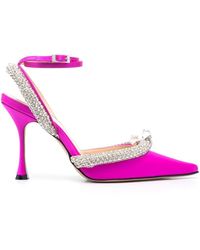 Mach & Mach - Crystal Embellie Satin Slingback Pumps - Lyst