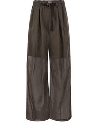 Brunello Cucinelli - Pantaloni di organza di cotone allentati ergonomici con cintura - Lyst