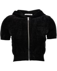 T By Alexander Wang - Logo Chenille Cropped Hoodie Felpe Nero - Lyst