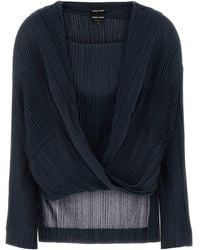 Giorgio Armani - Navy Blue Jersey Blouse - Lyst