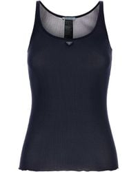 Prada - Logo Scoop Neck Top - Lyst