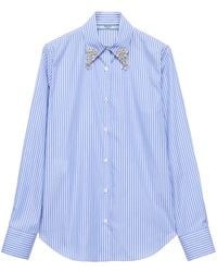 Prada - Camicia in popeline azzurra con strass - Lyst