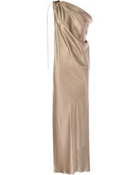 Max Mara - Opera Silk Satin Een Schouderjurk - Lyst