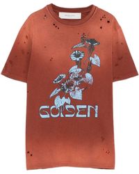 Golden Goose - Journey W's T-Shirt Regular Dyed Gauze Jersey Vintage Treatment With Print - Lyst