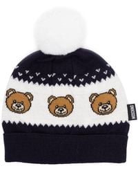 Moschino - Beanie With Pom Poms Cotton Wool Hat - Lyst