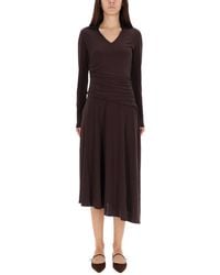 Tory Burch - Asymmetrical Midi Dress With Collar - Lyst