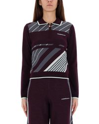 CASABLANCA - Fitted Long-Sleeve Polo With Zip-Up Collar And Diagonal Stripes - Lyst