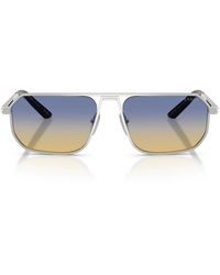 Prada - Zonnebril Pra53 S 27506 Z Matzilver/geel Donkerblauw Heren - Lyst