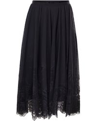 Fabiana Filippi - Flared Lace Skirt With Foliage Embroidery - Lyst