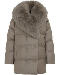Yves Salomon - Wool Silk Blend Down Jacket With Fox Fur Trim - Lyst