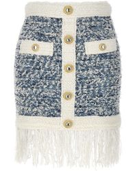 Balmain - Fringed Tweed Rok - Lyst