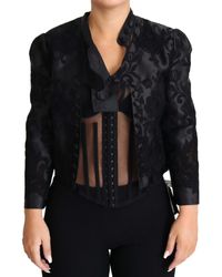 Dolce & Gabbana Black Lace Sheer Corset Organza Silk Jacket