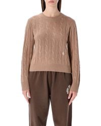Sporty & Rich - Sporty & Rich Cropped Cable-Knit Cashmere Sweater Camel - Lyst