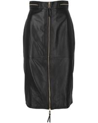 Elisabetta Franchi - Fitted Sheepskin Leather Skirt With Front Zipper - Lyst