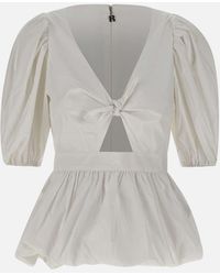 ROTATE BIRGER CHRISTENSEN - Ruota Top Di Cotone Bianco Birger Christensen Con Maniche A Palloncino - Lyst