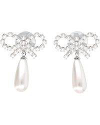 Self-Portrait - Crystal Bow Pearl Earrings - Lyst