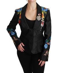 Dolce & Gabbana Black Brocade Crystal Blazer Jacket