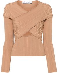 Self-Portrait - Ribbed Knit Wrap Top - Lyst