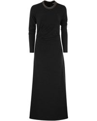 Brunello Cucinelli - Drapierte Kleid in Stretch Virgin Woll -Trikot mit Edelkragen - Lyst