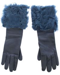 Dolce & Gabbana Handgelenkshandschuhe aus Lammleder mit Felllogo in Blau