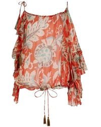 Etro - Single-Sleeve Silk Top With Floral Motif - Lyst