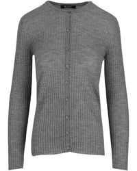 LA ROSE - Cash/Silk Ribs R Neck Cardigan - Lyst