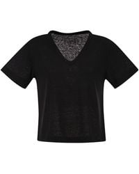 Majestic - Stretch Linen T-Shirt With V-Neck - Lyst