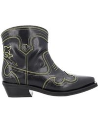 Ganni - Embroidered Low Shaft Boots - Lyst