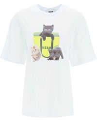 MSGM Camiseta con logo de gato - Blanco