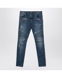 Balmain - Slim-Fit Biker Denim Jeans With Zipped Ankles - Lyst