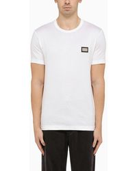 Dolce & Gabbana - Dolce&gabbana White Crewneck T Shirt With Logo Plaque - Lyst